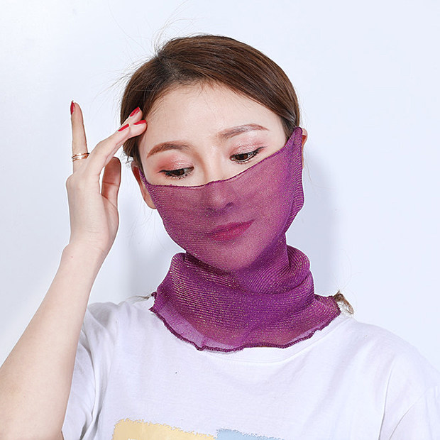 亮丝纯色围脖 女防风防晒多功能网纱遮脸面纱百变百搭户外小丝巾