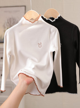 mipink果果热暖绒女童打底衫春儿童高领秋衣小女孩白色长袖T恤