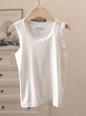 蕾丝花边女童背心白色中大童无袖打底儿童薄款内穿莫代尔螺纹吊带