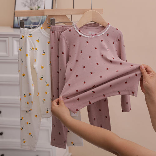 mipink果果秋冬女童螺纹花边内衣