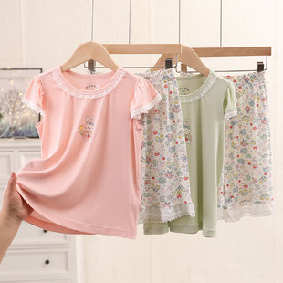 苞米布衣女童睡衣夏季短袖短裤舒适薄款中大童儿童家居服套装