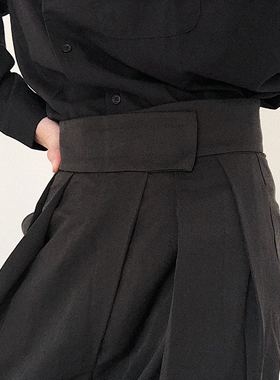 COLN一见钟情高级又有设计感的高腰皱褶立体剪裁魔术贴阔腿萝卜裤