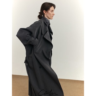 COLN 风衣 秋新大翻领宽门襟腰带收腰宽松中长款