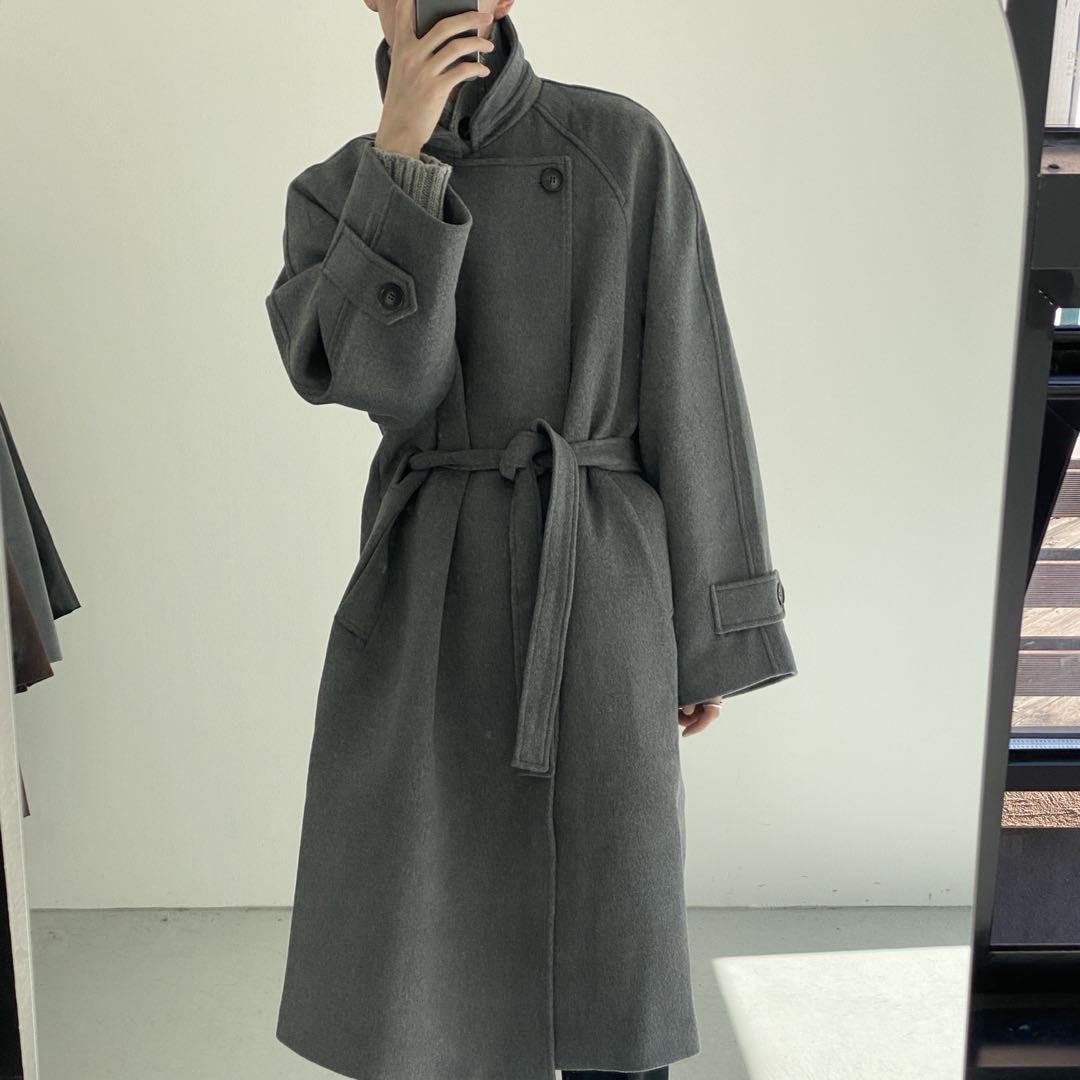 COLN冬季长款毛呢插肩袖呢大衣