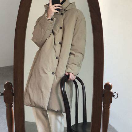 连帽风衣式90白鸭绒羽绒服