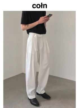 COLN穿上自带腰带直筒裤腰带一系谁都不爱 白色不透不透不透说3遍