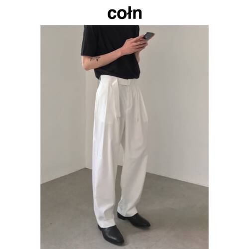 腰带白色COLN长裤直筒裤极简风