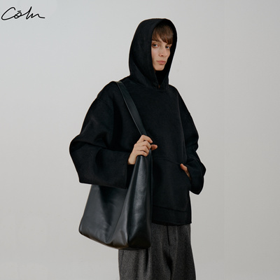 COLN秋冬连帽短款羊绒毛呢大衣