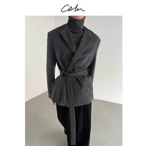 COLN秋冬腰带收腰翻领廓形西装