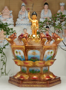 浴佛节法会九龙喷水沐浴盆释迦牟尼太子佛像玻璃钢九龙吐水浴佛盆