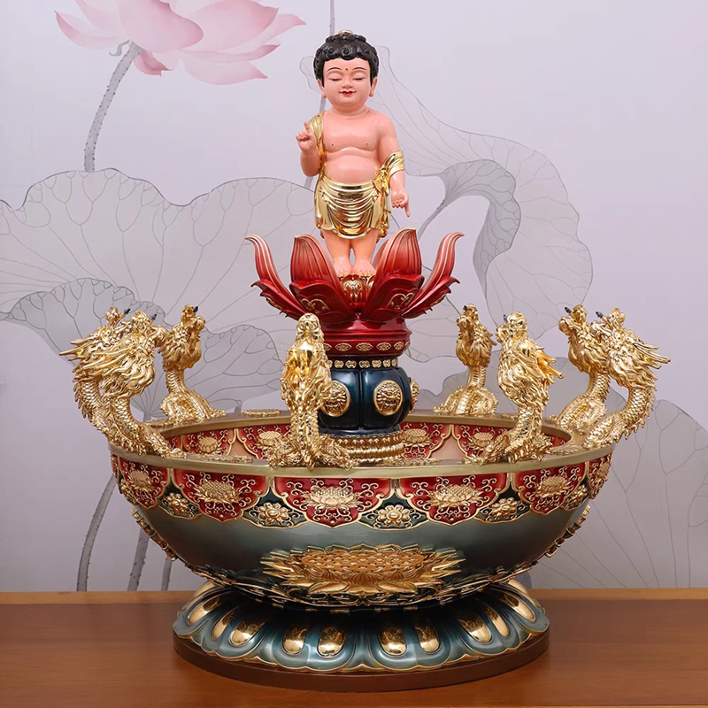 浴佛节寺庙佛堂佛具九龙吐水浴佛盆灌浴太子像自动喷水释迦牟尼佛