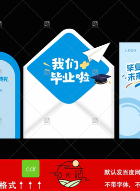 蓝色简约风毕业季毕业快乐毕业典礼背景板氛围布置美陈设计素材