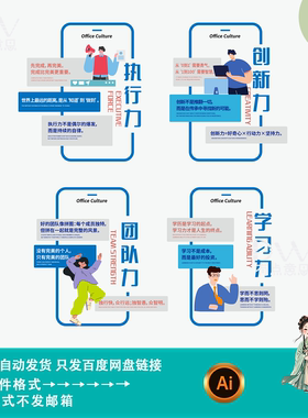 扁平风办公室公司企业文化背景墙贴玻璃贴海报展板ai设计素材模版