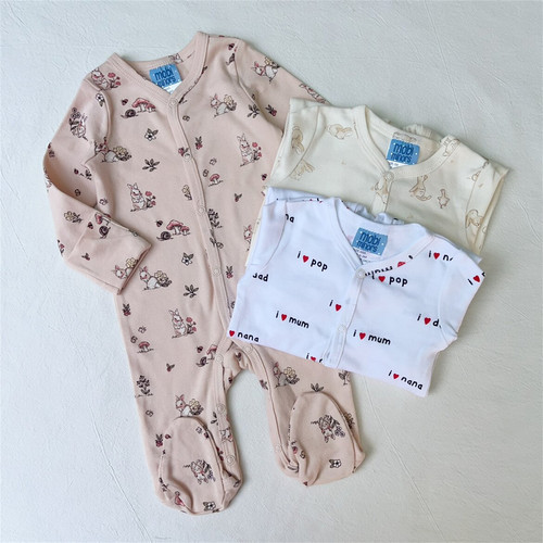 NB-18M澳洲新生婴儿春秋全棉包脚连体衣男女宝宝满月百日长爬服