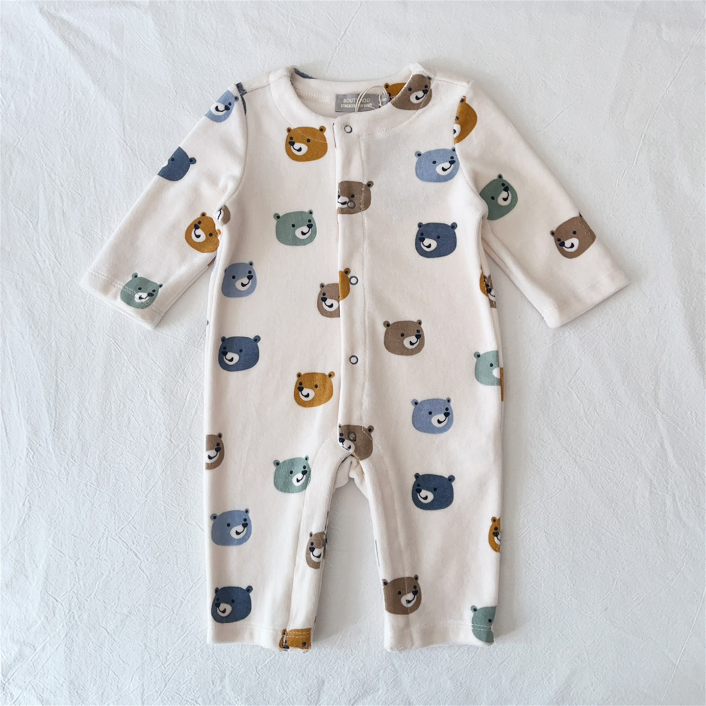 3-24M/法单bout新生婴儿秋天鹅绒连体衣男女宝宝满月百日ins长爬