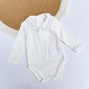 3-18M法单boutchou新生婴儿长袖三角爬男女宝宝满月翻领包屁哈衣