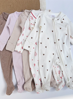 TN-18M澳洲cottonon早产新生婴儿长袖拉链连体衣男女宝宝包脚长爬