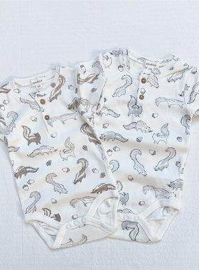 68-86/瑞典NEWBIE婴儿夏有机棉短袖包屁哈衣男女宝宝INS三角爬服