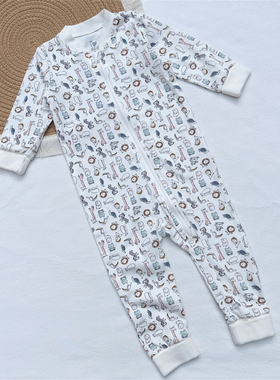 74-80/瑞典ICA新生婴儿包脚长爬外贸原单男女宝宝INS拉链连体衣