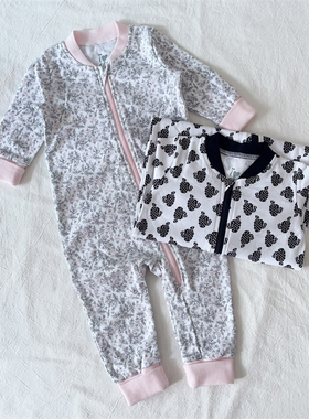 68-86码/瑞典ICA婴儿春秋拉链连体衣男女宝宝INS碎花全棉长爬服