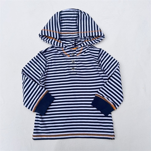 连帽T恤上衣男宝宝百搭条纹打底 德国topomini婴儿春秋薄款 92码