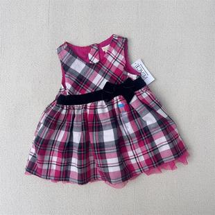 12M 外贸新生婴儿满月百日公主春秋连衣裙原单女宝宝格子背心裙