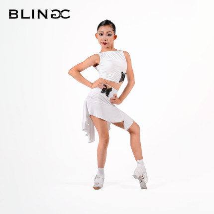 BLINGC拉丁舞女成人新款夏季练功服蕾丝坎肩露背上衣半裙套装262