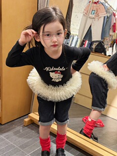 时髦女童长袖T恤网纱娃娃衫儿童猫咪上衣2026春夏款公主风甜美T