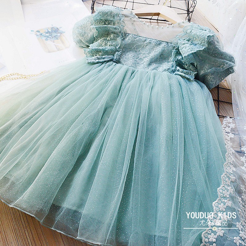 90-160女童公主裙儿童韩版短袖蕾丝裙 夏季纯棉篷篷裙连衣裙子