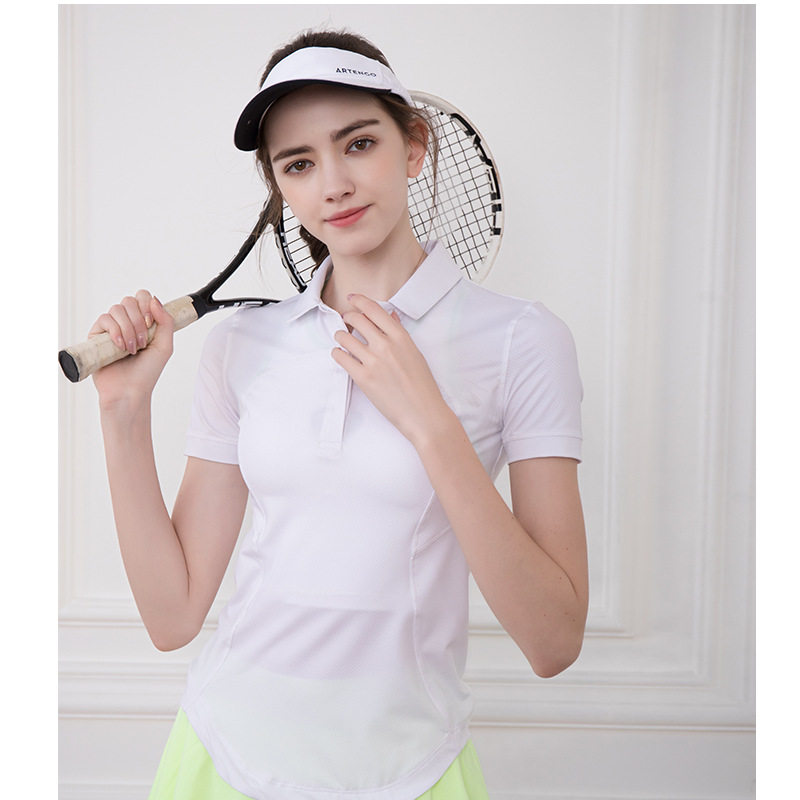 定制白色运动短袖T恤女翻领POLO衫上衣健身教练瑜伽服印LOGO字图片