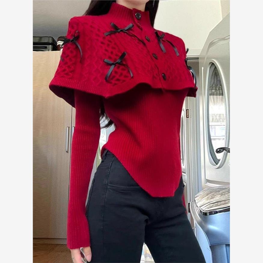 圣诞新年红色斗篷披肩毛