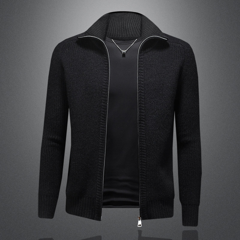 老钱风轻奢大翻领拉链针织开衫男加厚保暖休闲百搭毛衣纯色高级感