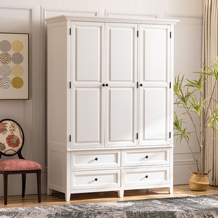 和年美家美式 衣柜挂衣柜平开门两门三门组合实木衣柜 卧室实木组装