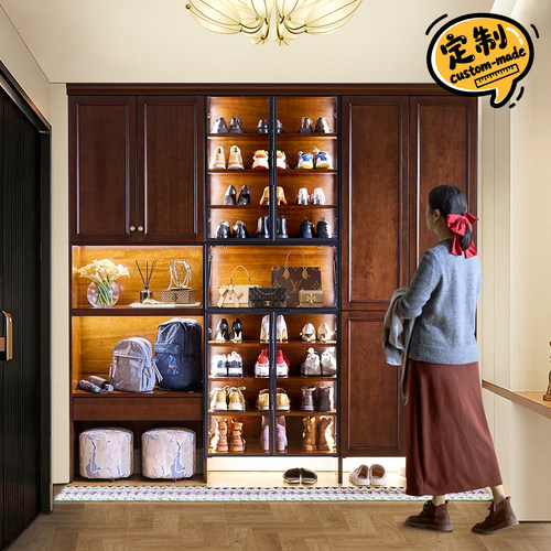 实木全屋定制鞋柜组合电梯楼道柜