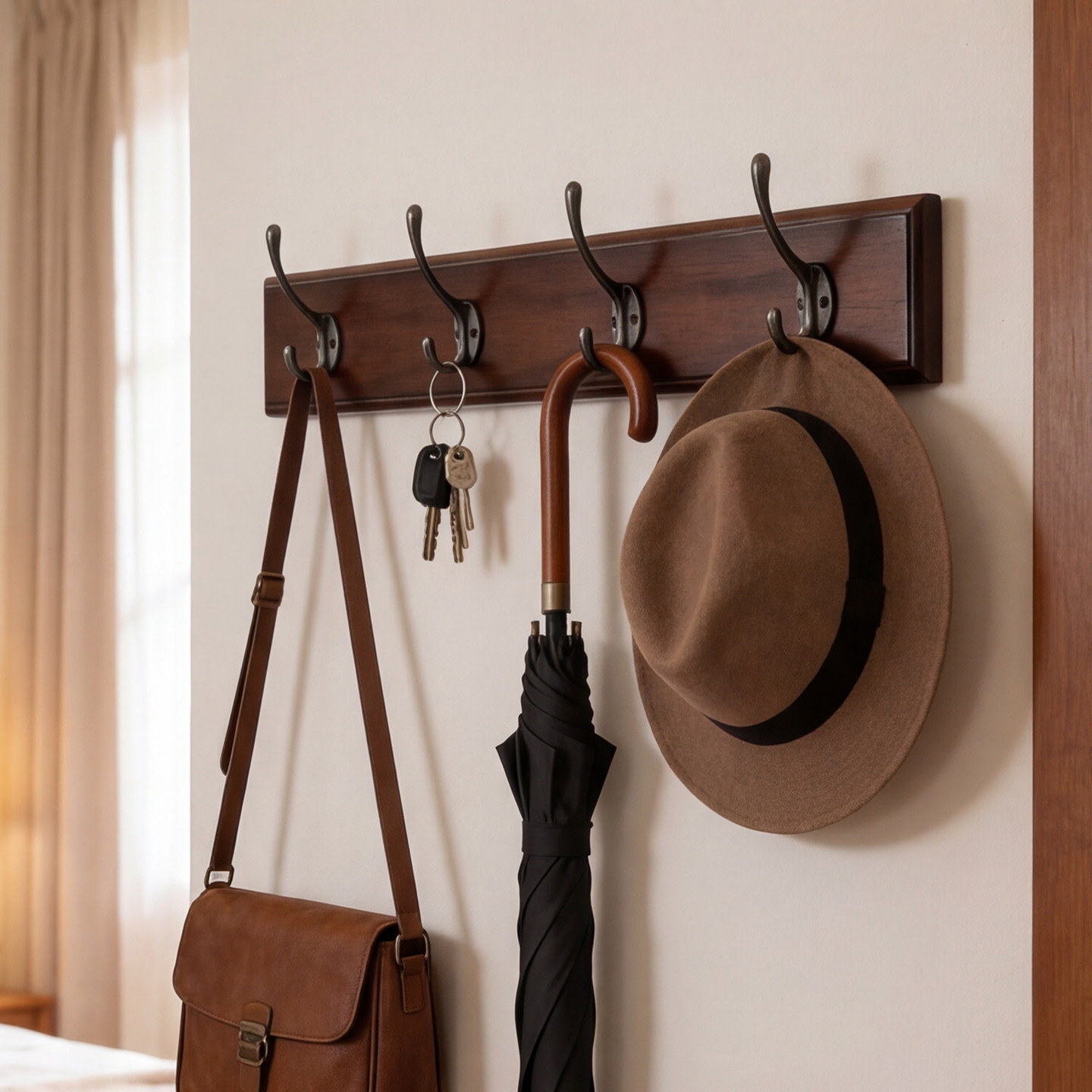 和年美家美式进门墙壁挂包挂衣架金属挂衣钩全实木衣帽架卧室挂板