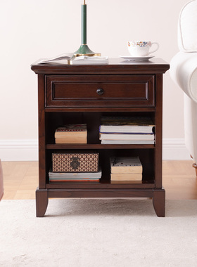 和年美家美式乡村沙发边几全实木复古角几阳台方几家用正方形茶桌