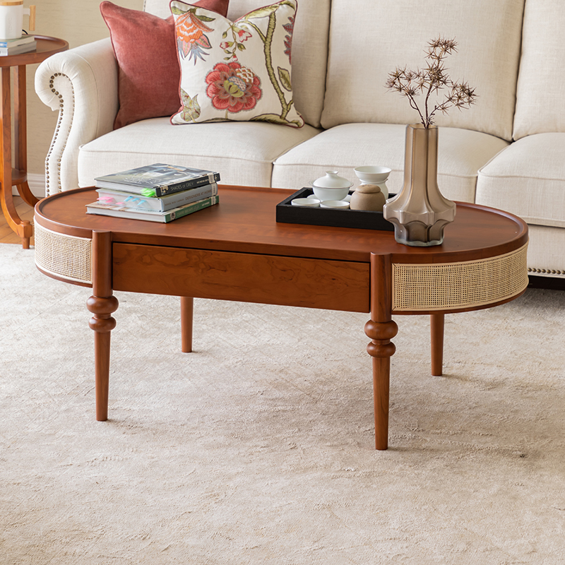 樱桃木实木法式诧寂风复古圆茶几