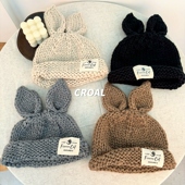CROALins可爱兔子手工男女童针织帽子秋冬儿童毛线帽宝宝套头帽