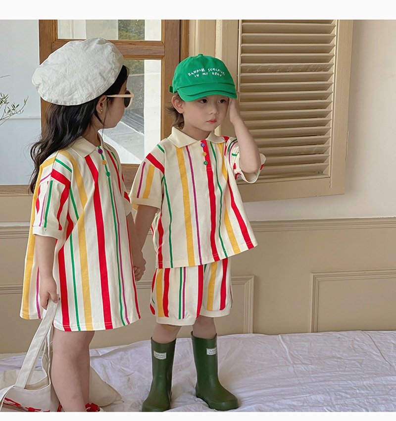 可儿妈儿童彩虹条T恤短袖短裤套装男童女童夏装两件套女孩连衣裙,童装/婴儿装/亲子装,套装,淘宝优惠券,粉丝福利购,淘宝优惠卷