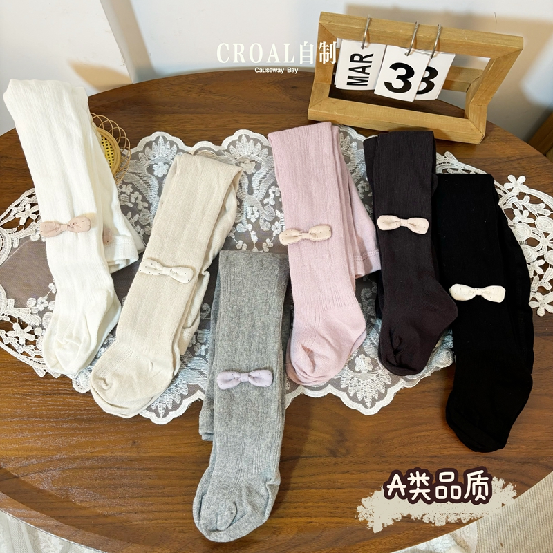 可爱波点蝴蝶结连裤袜女童春秋A类儿童打底裤婴儿公主连体袜韩系