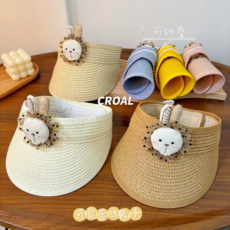 网纱兔子男女童可折叠空顶草帽遮阳帽儿童防晒帽婴幼儿夏季凉帽