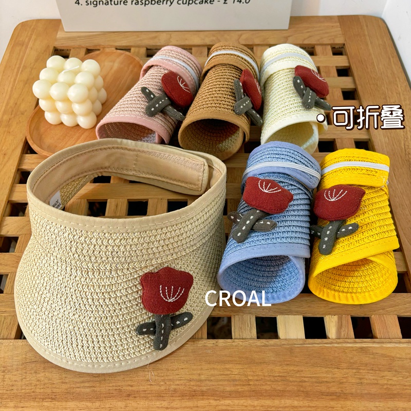 儿童夏季空顶凉帽男女宝宝可折叠草编遮阳帽婴幼儿宝宝防晒帽大檐