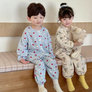 儿童棉纱长袖长裤睡衣套装宝宝婴儿级A类纯棉男女童家居服春秋