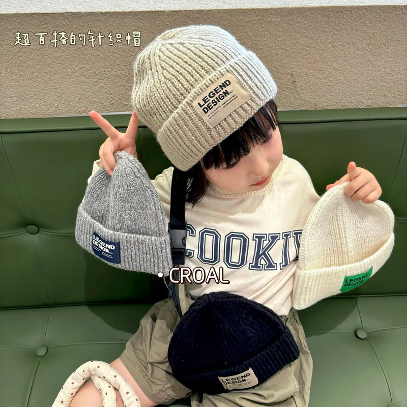 韩系ins儿童毛线帽秋冬洋气百搭宝宝针织护耳帽男女童毛线帽冷帽