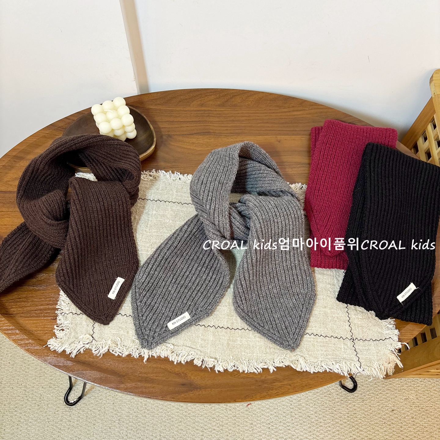 韩系亲子款儿童围巾女童男孩秋冬季叶子围脖宝宝防风针织围巾女