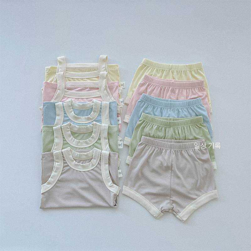 A类薄款宝宝睡衣儿童家居服套装男女童背心吊带短裤空调服天丝