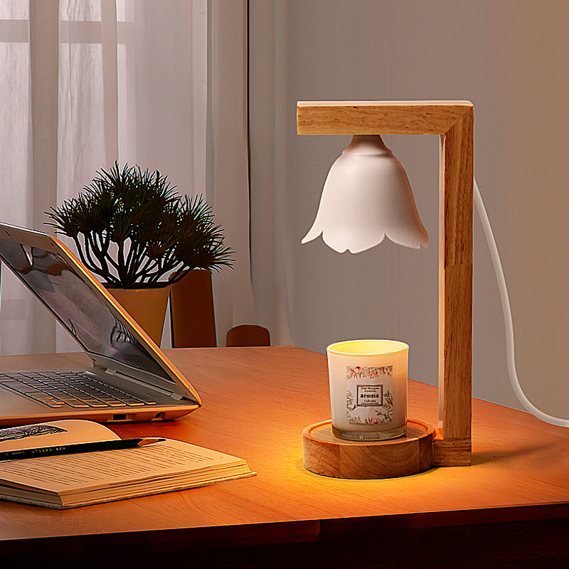 香薰融蜡灯日式原木艺台灯无烟蜡烛调光灯床头卧室咖啡店铺装饰灯