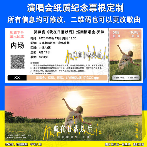 孙燕姿演唱会票根定制天津杭州站