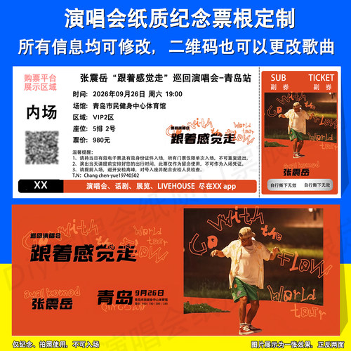 张震岳纸质票定制青岛站票根