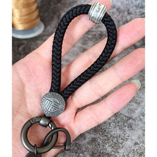 一缕青丝钥匙扣纯银转运珠男士高档纯手工编织汽车加头发男友礼物